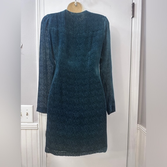 Intermix Women’s Silk Blend Teal Long Sleeve Wrap Dress, Size 0 - Picture 8 of 16